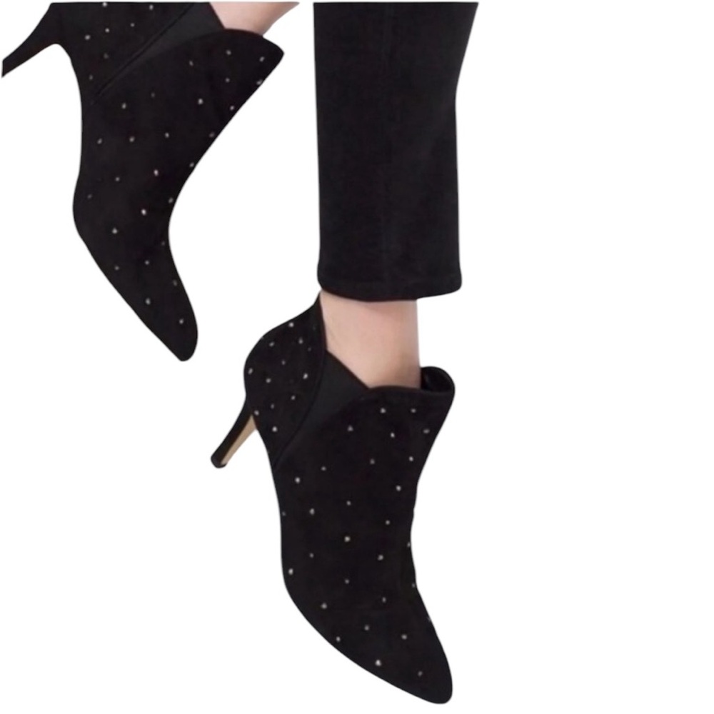 WHITE HOUSE BLACK MARKET LAILA ANKLE BOOTIE BLING BLACK POINTY TOE SHOES 7